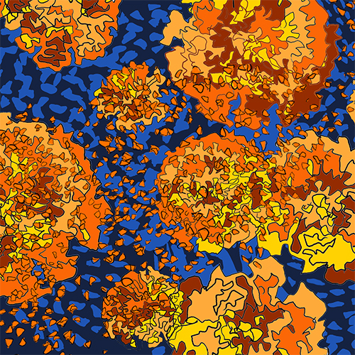 stylized digitial drawing marigolds with spotty background